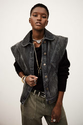 Sleeveless Denim Jacket Max Noir