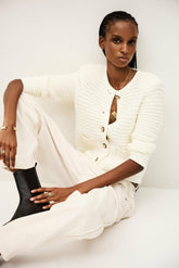 Decorative Knit Cardigan Gaspard Ecru