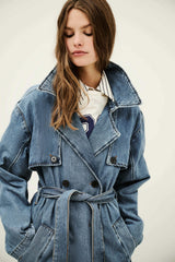 Long Denim Trench Coat Tresca Blue