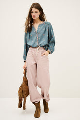Pleated Loose-Fitting Shirt Daphne Blue