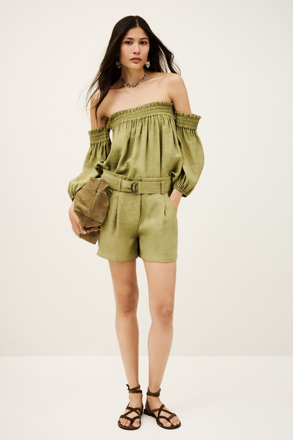 Elasticated Bustier Top Dalila Kaki