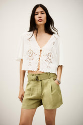 Belted Pleated Shorts Demie Kaki
