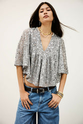 Sequinned Top Cara Argent
