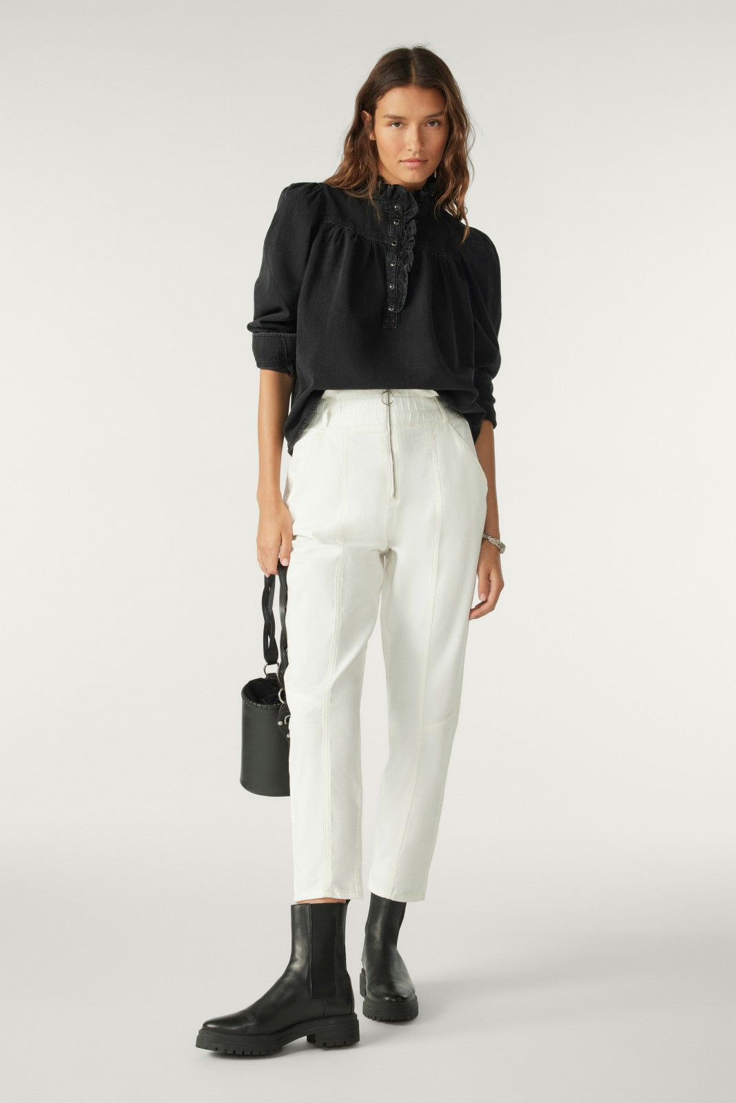 High-Waisted Trousers Omny Ecru