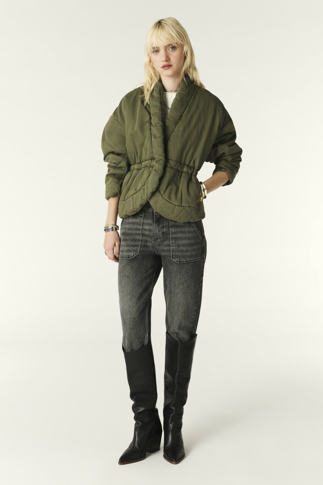 Quilted Denim Jacket Caly Kaki
