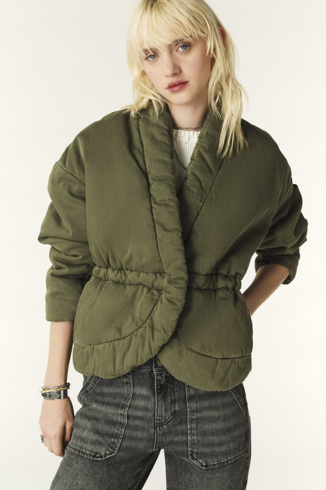 Quilted Denim Jacket Caly Kaki