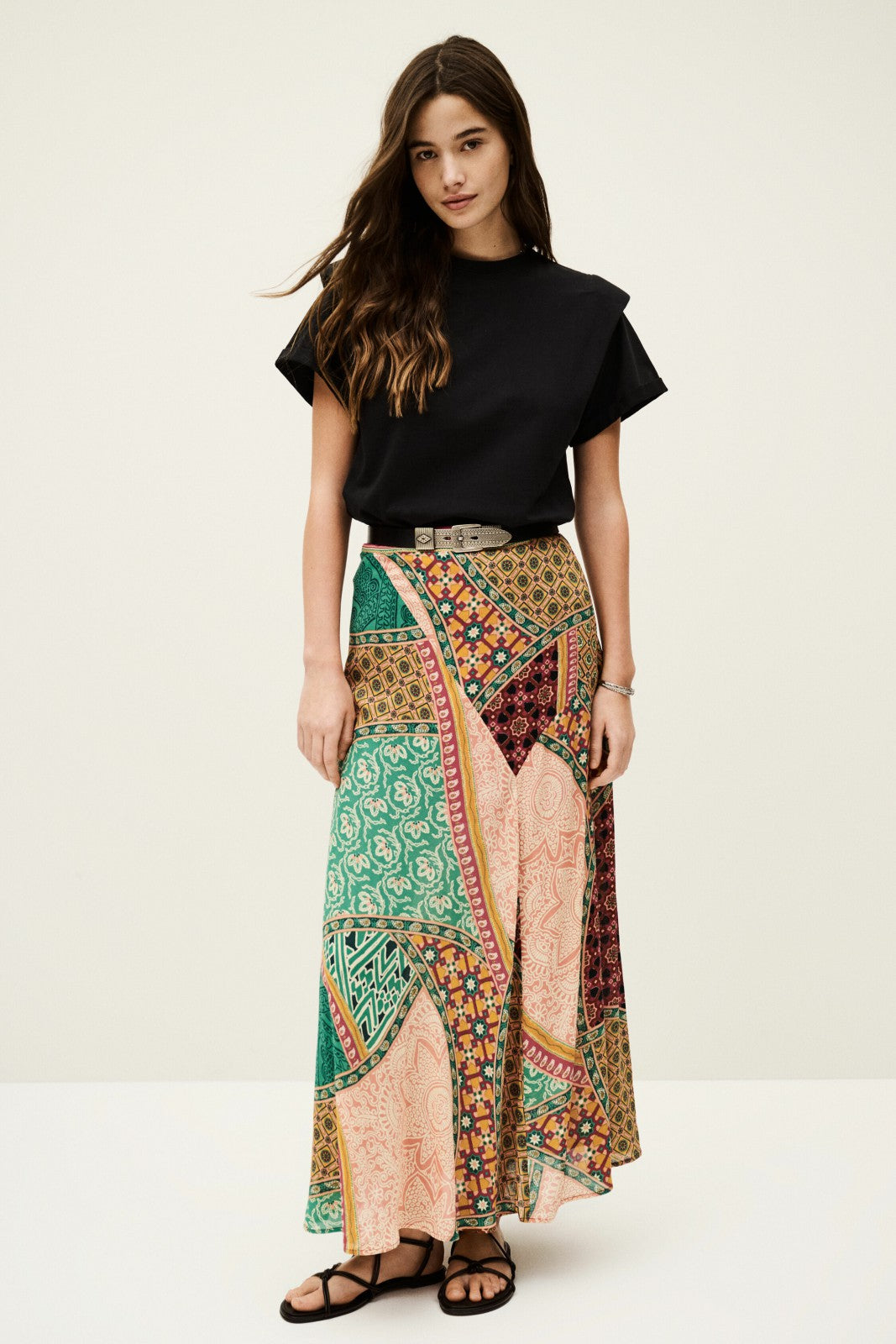 Flowing Midi Skirt Fancy Multi