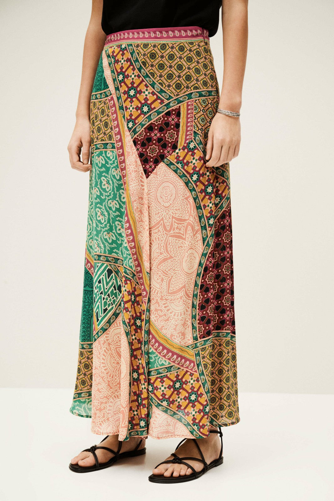 Flowing Midi Skirt Fancy Multi