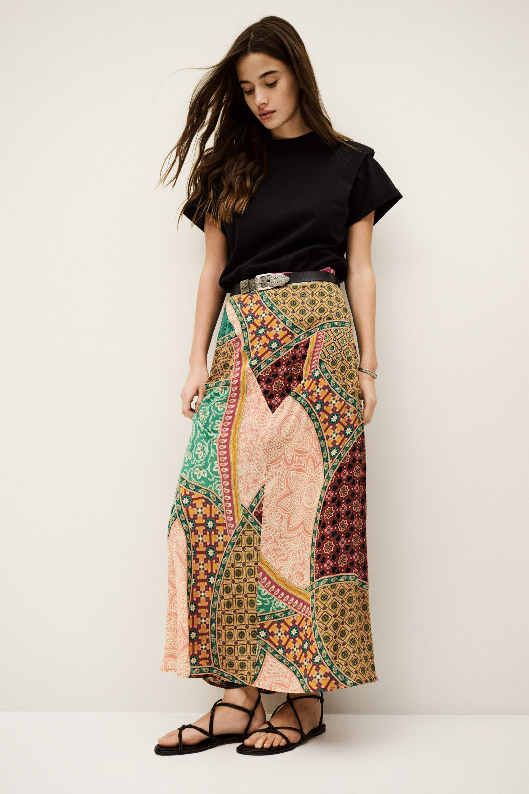 Flowing Midi Skirt Fancy Multi