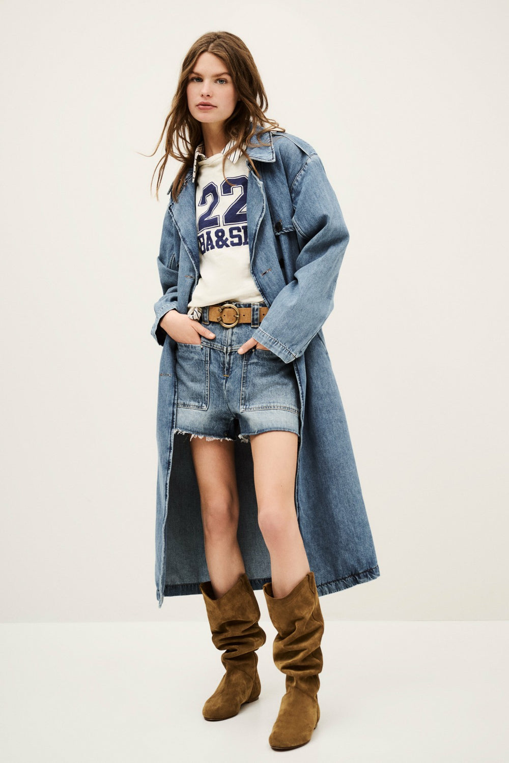 Long Denim Trench Coat Tresca Blue