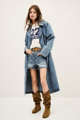 Long Denim Trench Coat Tresca Blue