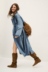 Long Denim Trench Coat Tresca Blue