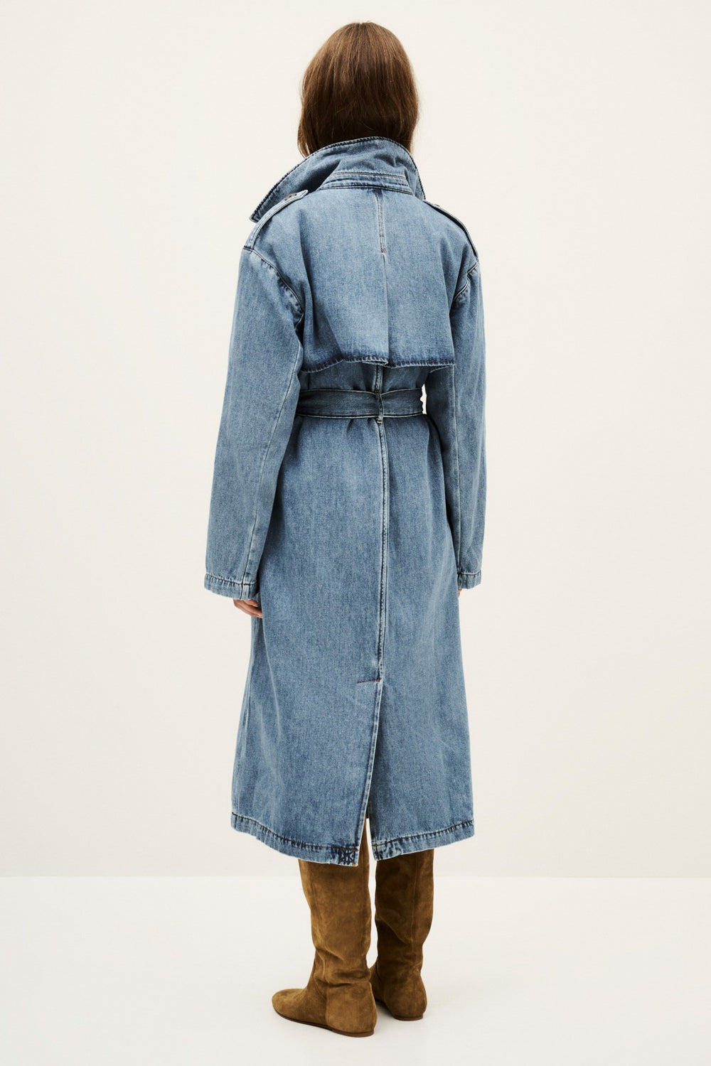 Long Denim Trench Coat Tresca Blue