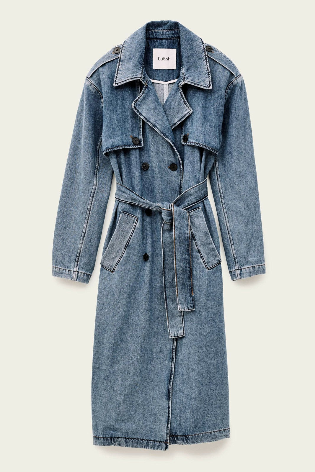 Long Denim Trench Coat Tresca Blue