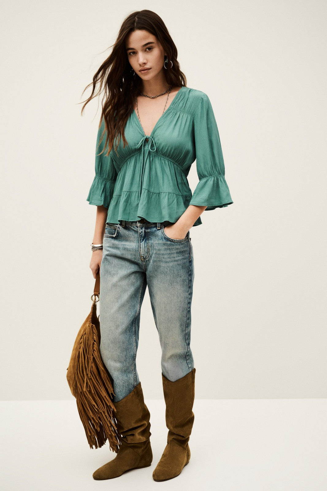 Three-Quarter Sleeve Blouse Hilda Vert
