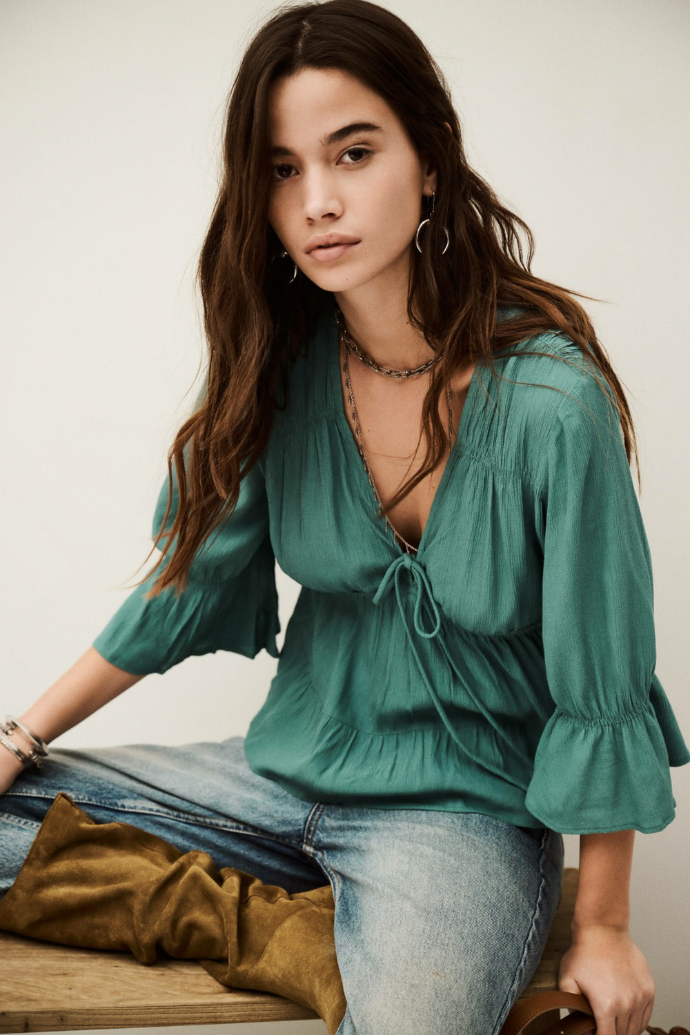 Three-Quarter Sleeve Blouse Hilda Vert