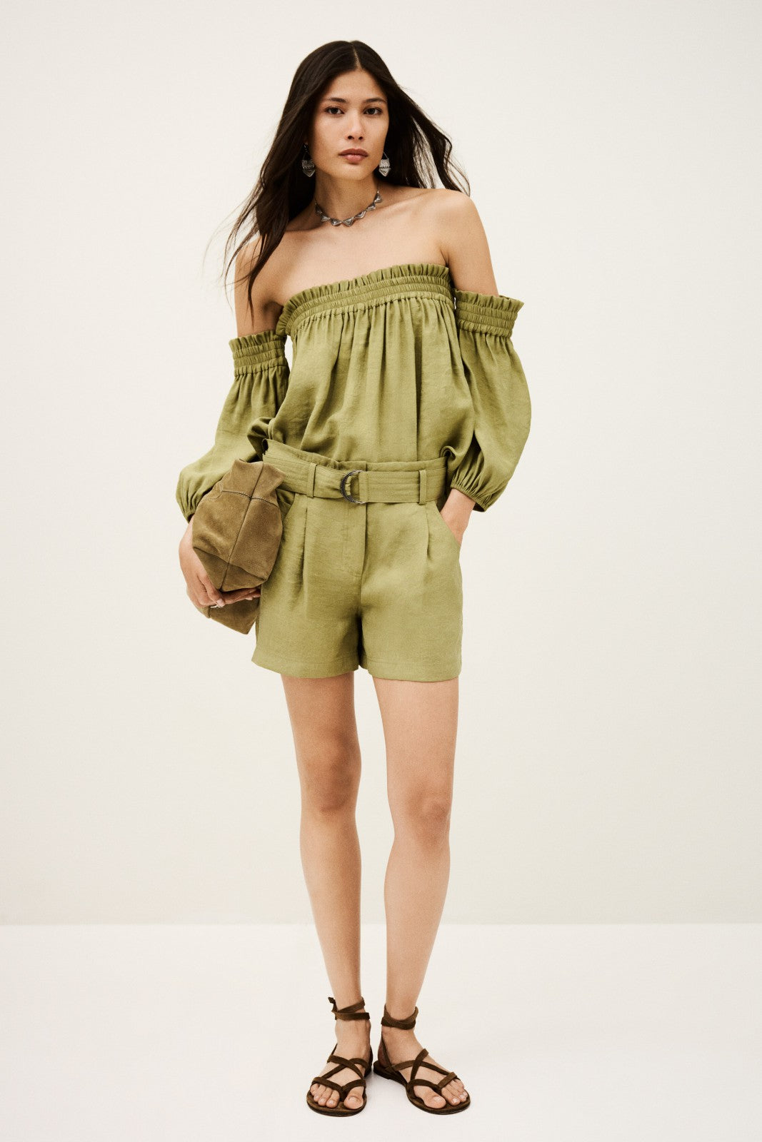 Elasticated Bustier Top Dalila Kaki