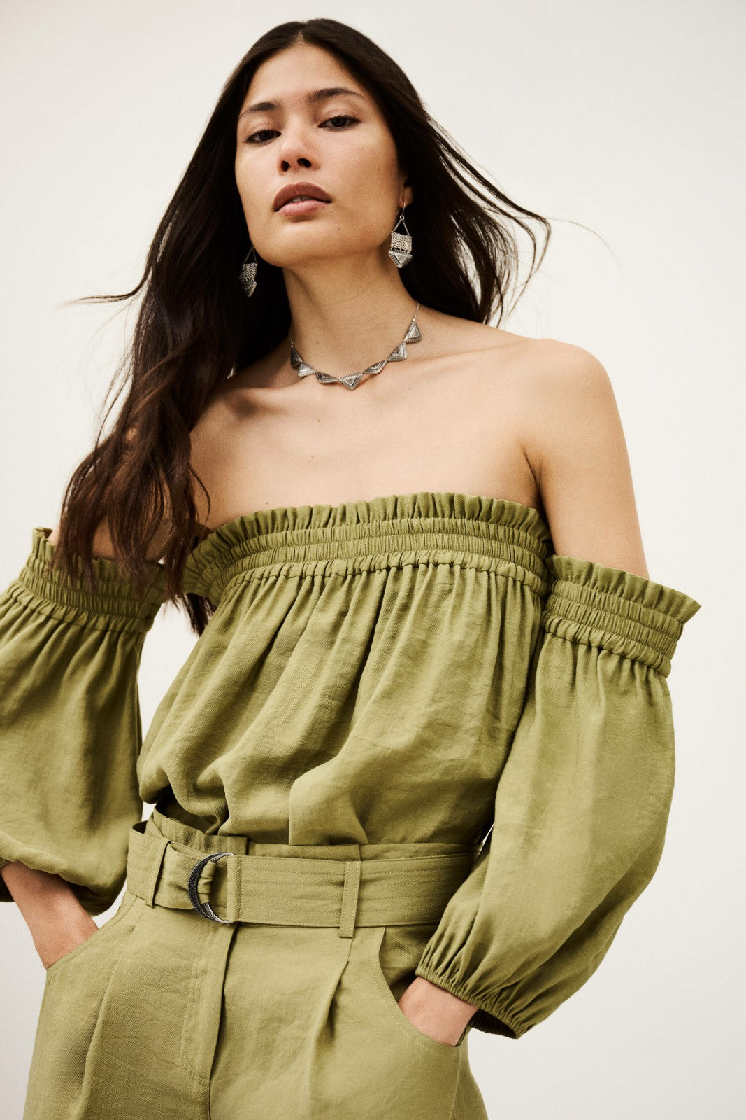 Elasticated Bustier Top Dalila Kaki
