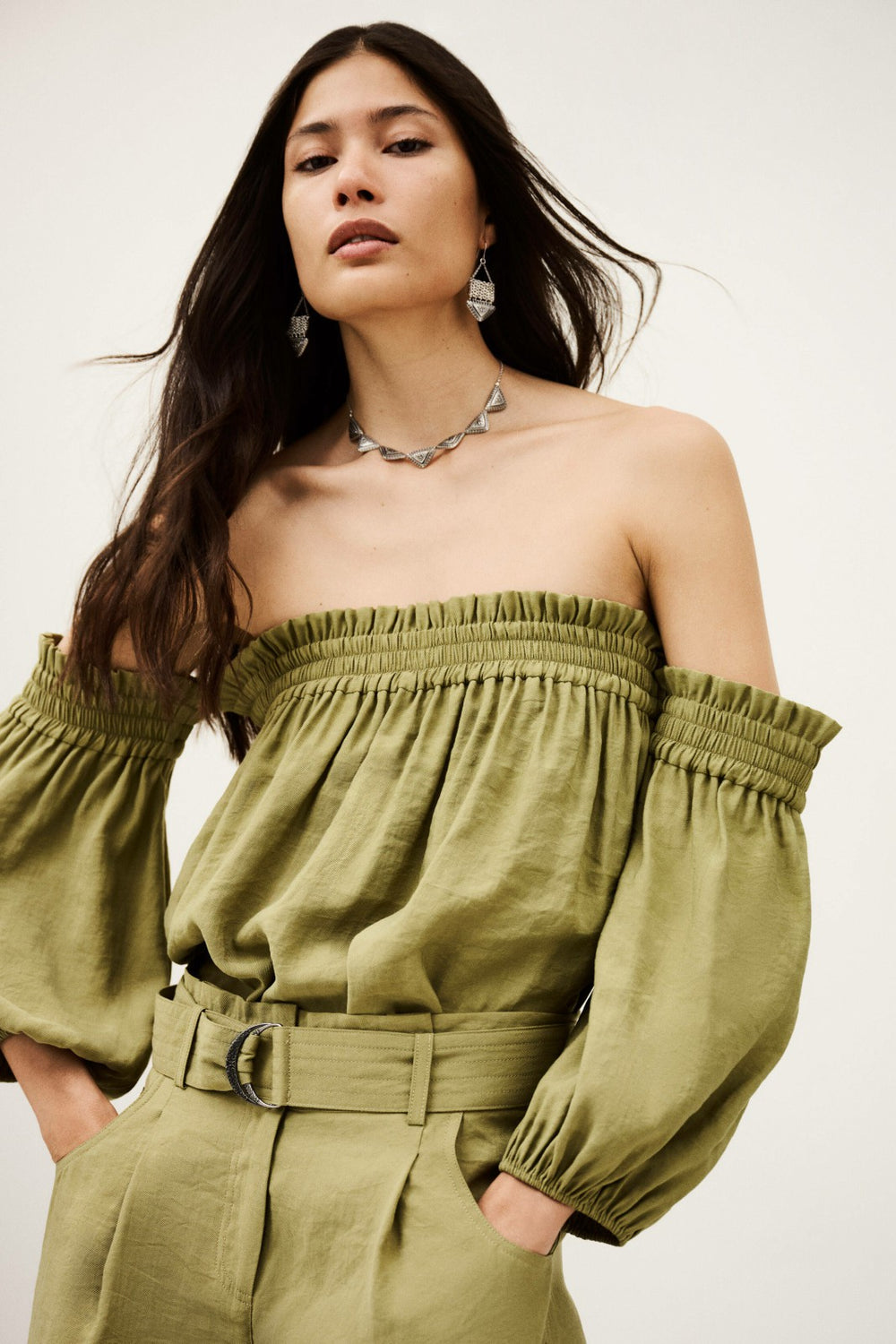 Elasticated Bustier Top Dalila Kaki