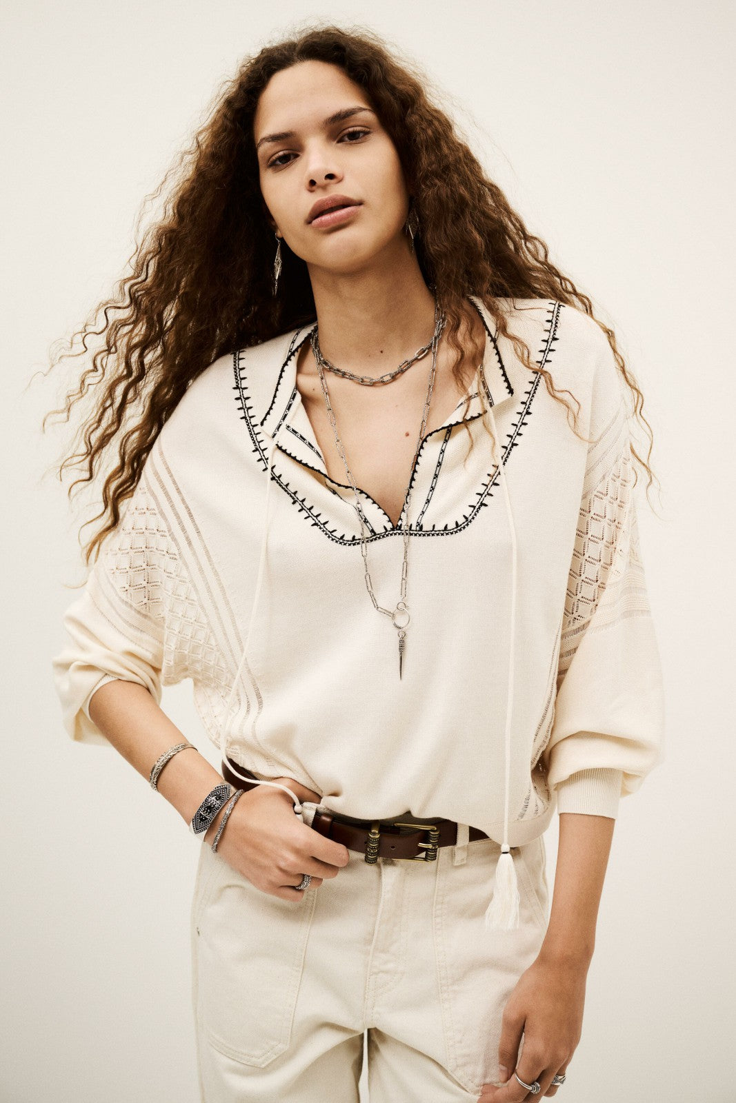 Oversized Embroidered Jumper Bausca Ecru