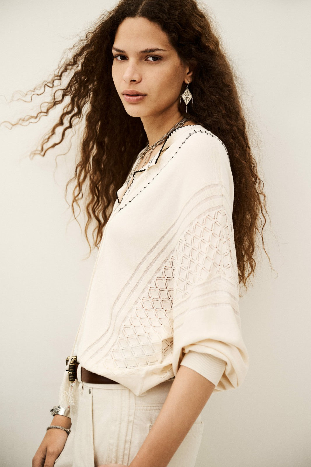 Oversized Embroidered Jumper Bausca Ecru
