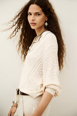 Oversized Embroidered Jumper Bausca Ecru
