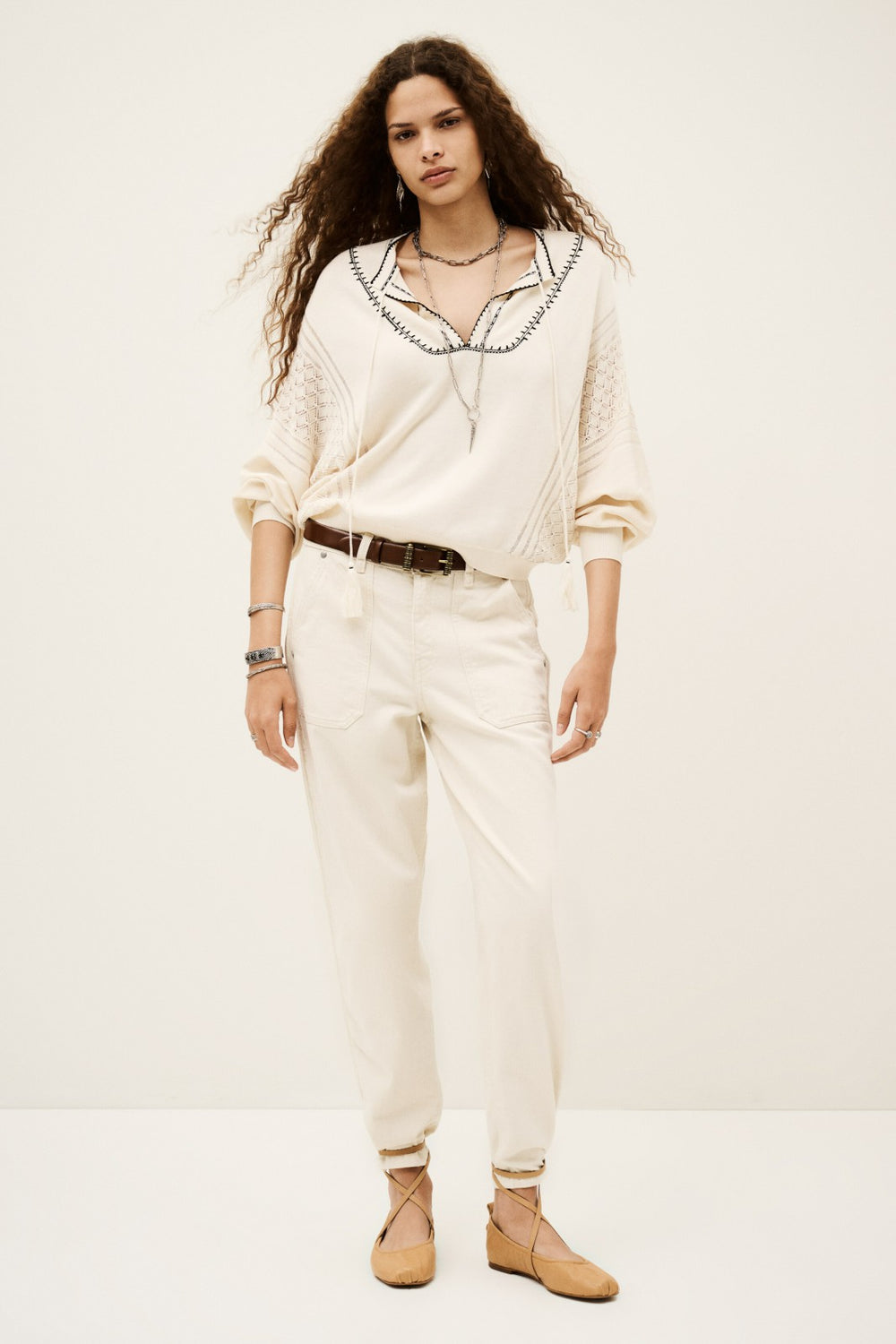 Oversized Embroidered Jumper Bausca Ecru