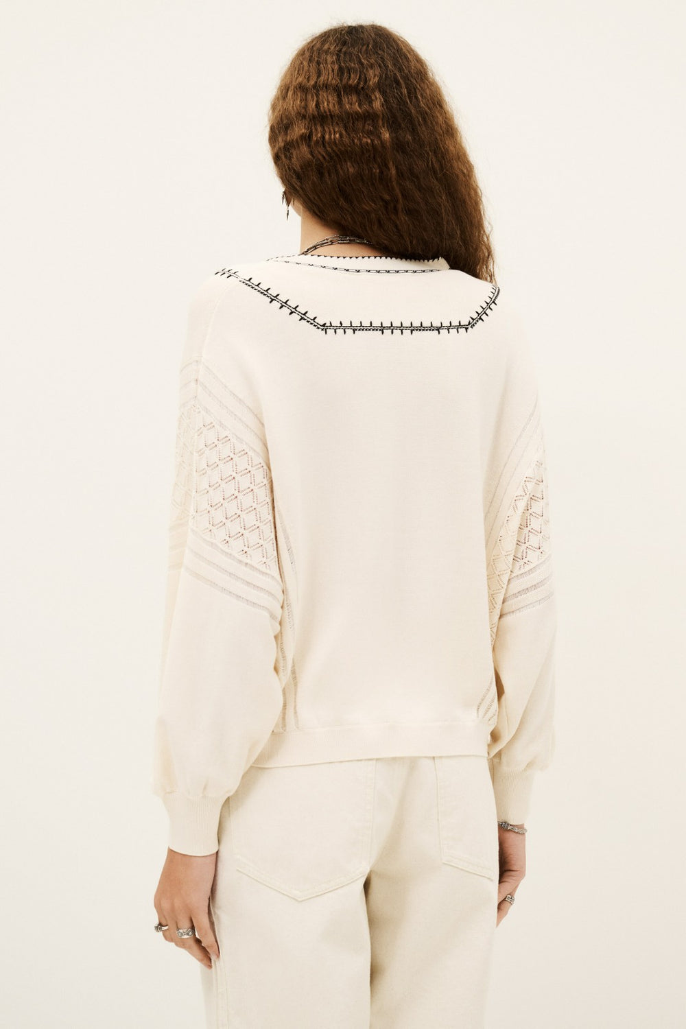Oversized Embroidered Jumper Bausca Ecru