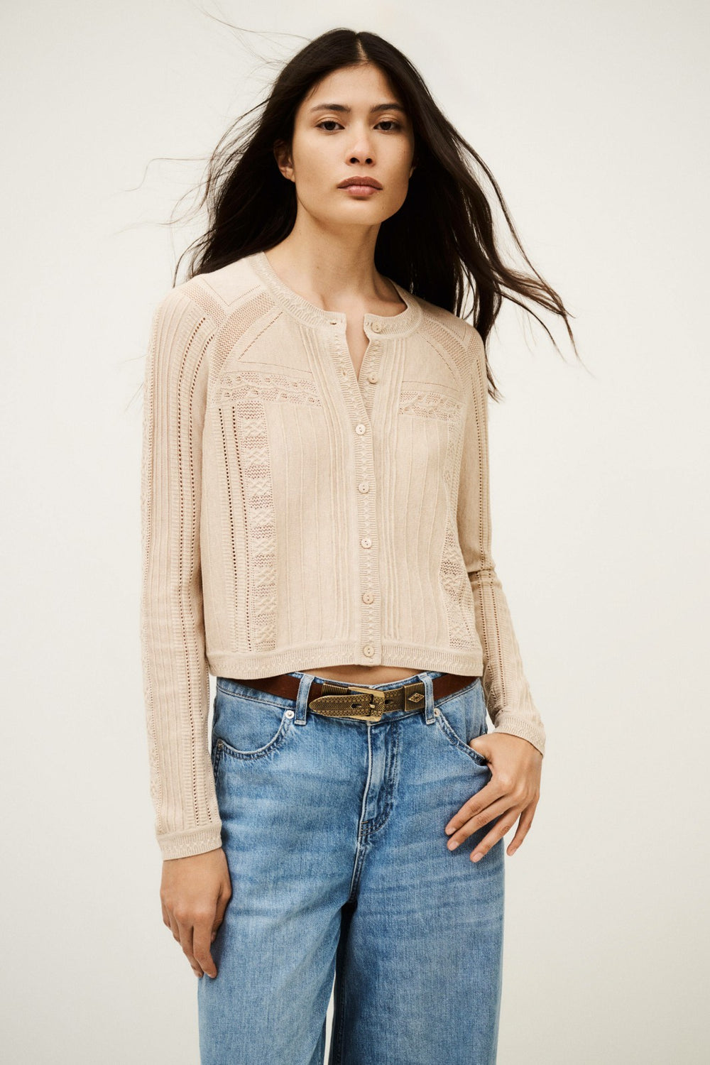 Round-Neck Cardigan Puria Beige