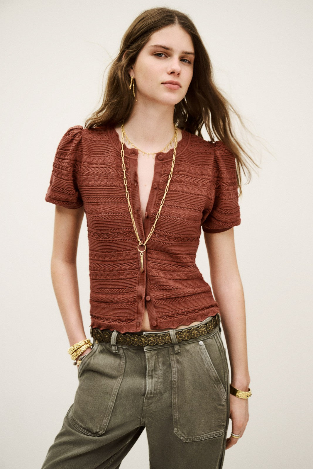 Short-Sleeved Cardigan Vinat Marron