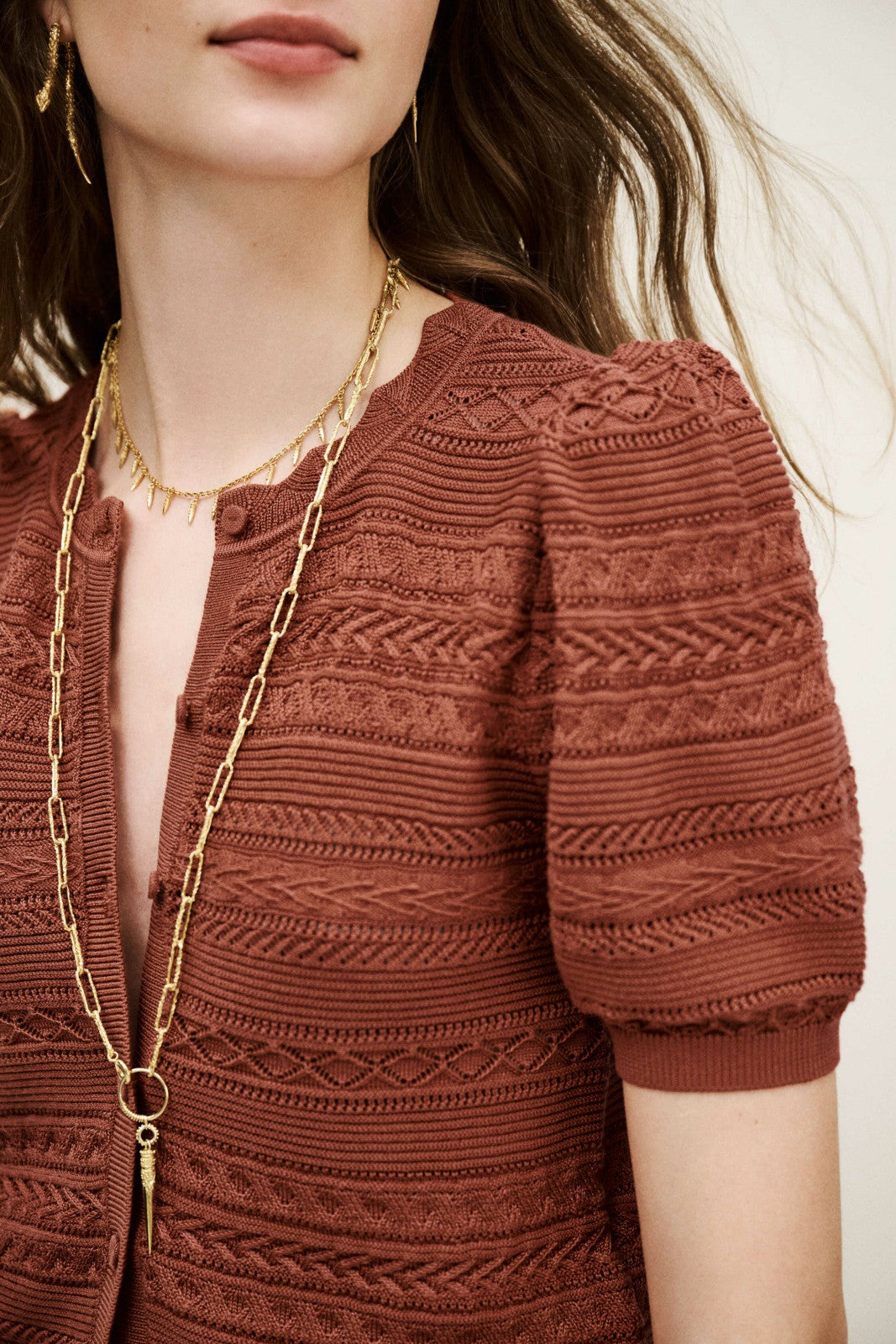 Short-Sleeved Cardigan Vinat Marron