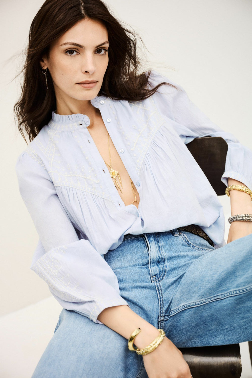 Embroidered Boho Shirt Jaky Blue