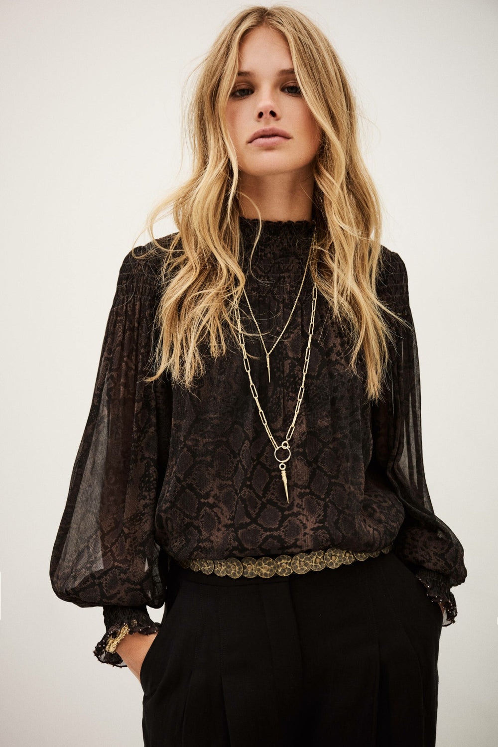 High Neck Blouse Shamy Marron